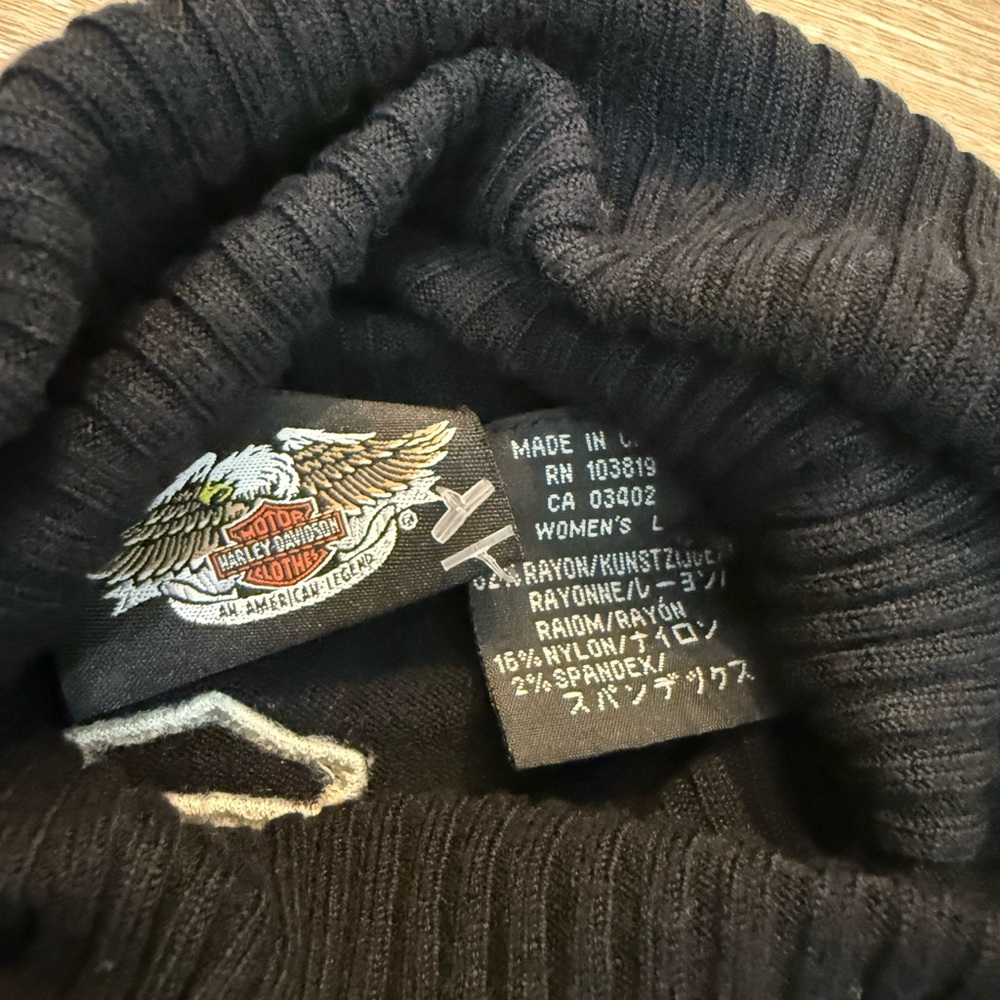 Harley Davidson Black & Red Y2K Turtle Neck Pullover Sweater. Women's - Size L - Picture 4 of 5